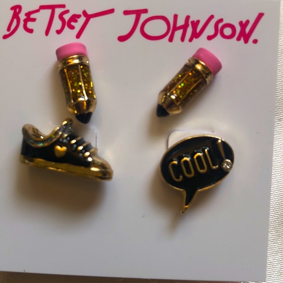 Betsey Johnson Back To Cool Pencil, Sneaker & Word Bubble Stud Earring Set NWT - Picture 5 of 8